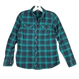 Eddie Bauer Plaid‎ Flannel Shirt Women XS Utility Field Heritage Core Trail Wear